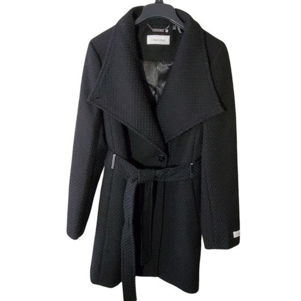 Calvin‎ Klein Black basketweave faux wrap black coat women's size large new!!! - Picture 8 of 14